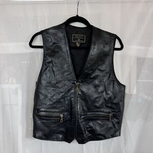 Vintage Compagnie Express black leather biker vest Small moto style grunge edgy